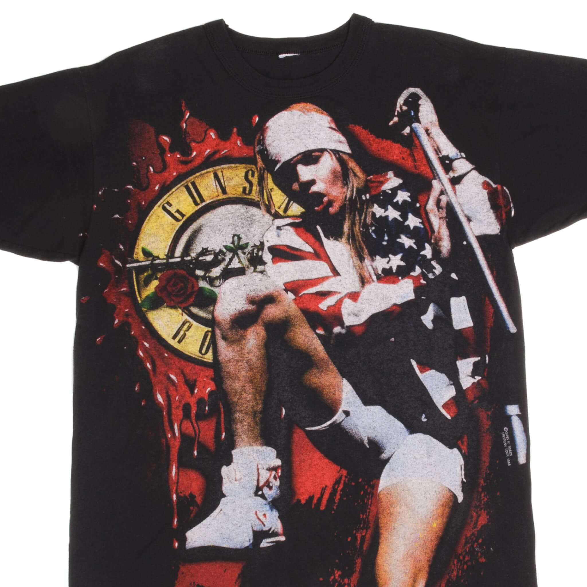 Vintage Original All Over Print Guns N' Roses European Tour 1995 Tee Shirt Size Large With Single Stitch Sleeves