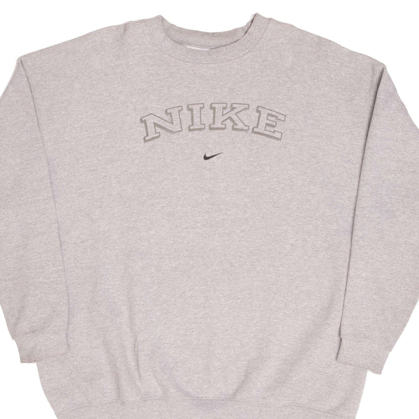 Vintage Grey Nike Swoosh Spellout Crewneck Sweatshirt 1990S Size 2XL Made In USA