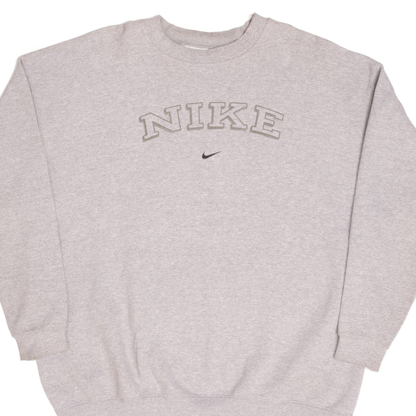 Vintage Grey Nike Swoosh Spellout Crewneck Sweatshirt 1990S Size 2XL Made In USA