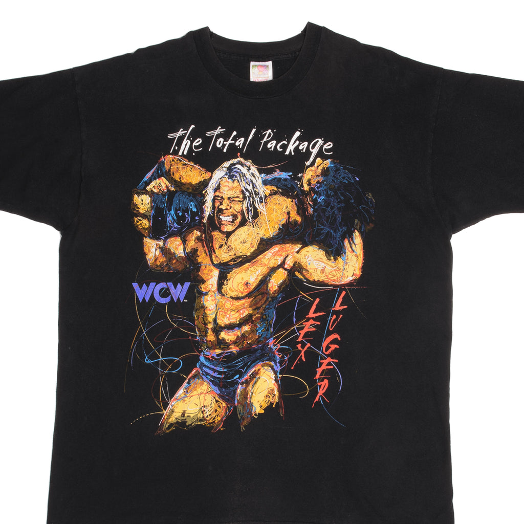 Vintage WCW Lex Lugar Wrestling Tee Shirt 1990s Size 2XL With Single Stitch Sleeves
