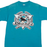 Vintage NHL San Jose Sharks Tee Shirt 1991 Size L With Single Stitch Sleeves. Made In USA. Trench
