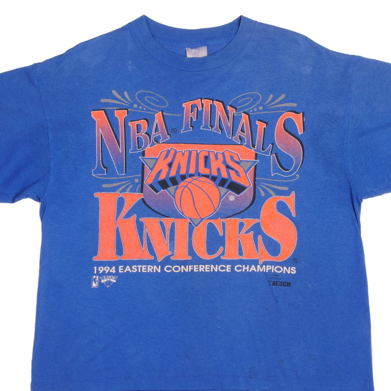 Vintage Blue NBA New York Eastern Conference Champions 1994 Tee Shirt Size XLarge With Single Stitch Sleeves. Made In USA.