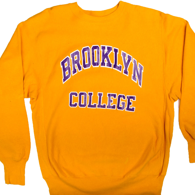 Vintage Yellow Champion BROOKLYN COLLEGE Sweater 90S Size Xlarge. Made In USA.
