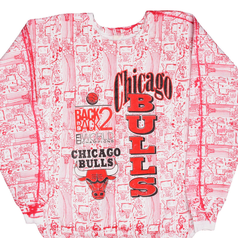 Vintage NBA All Over Print Chicago Bulls Back 2 Back Champions 1992 Sweatshirt Size XL