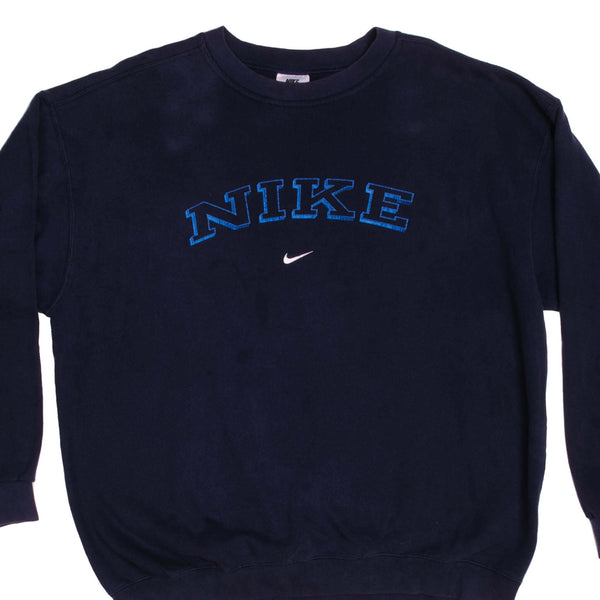 Vintage Blue Nike Centered Swoosh Sweatshirt Late 90s Size Xlarge Made In USA.