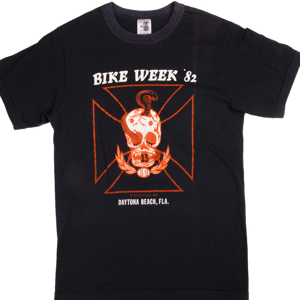 Vintage Bike Week Daytona Beach, FL Motorcycle 82' Tee Shirt With Single Stitch Sleeve. Size Medium Made In USA.