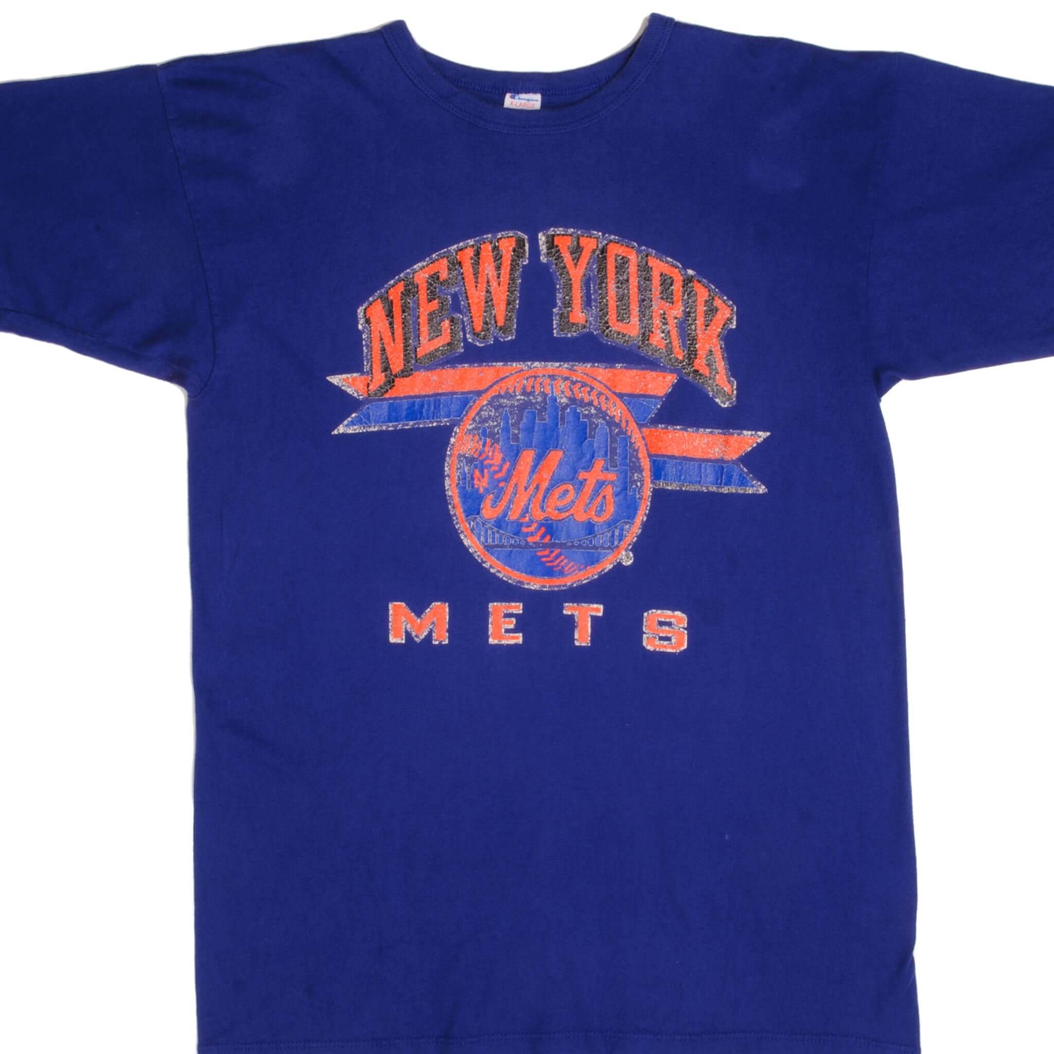 Vintage Blue Champion MLB New York Mets Tee Shirt 1988 Size L With Single Stitch. Made In USA.