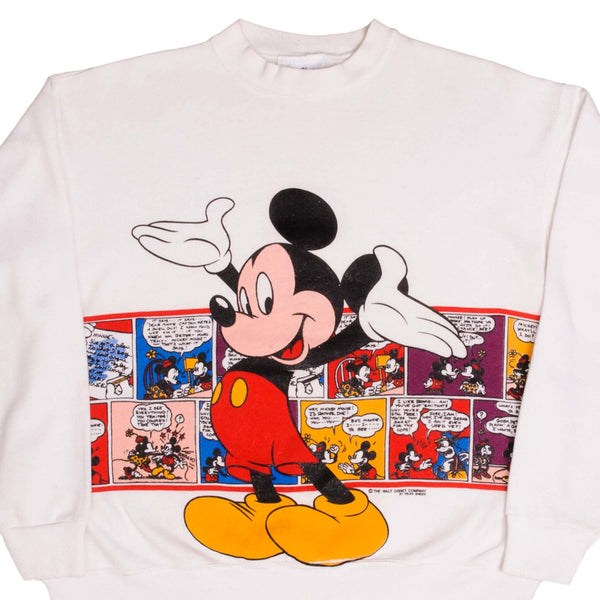 Vintage White Disney Mickey Mouse Cartoon Comics By Velva Sheen Sweatshirt 1980S Size Large Made In USA