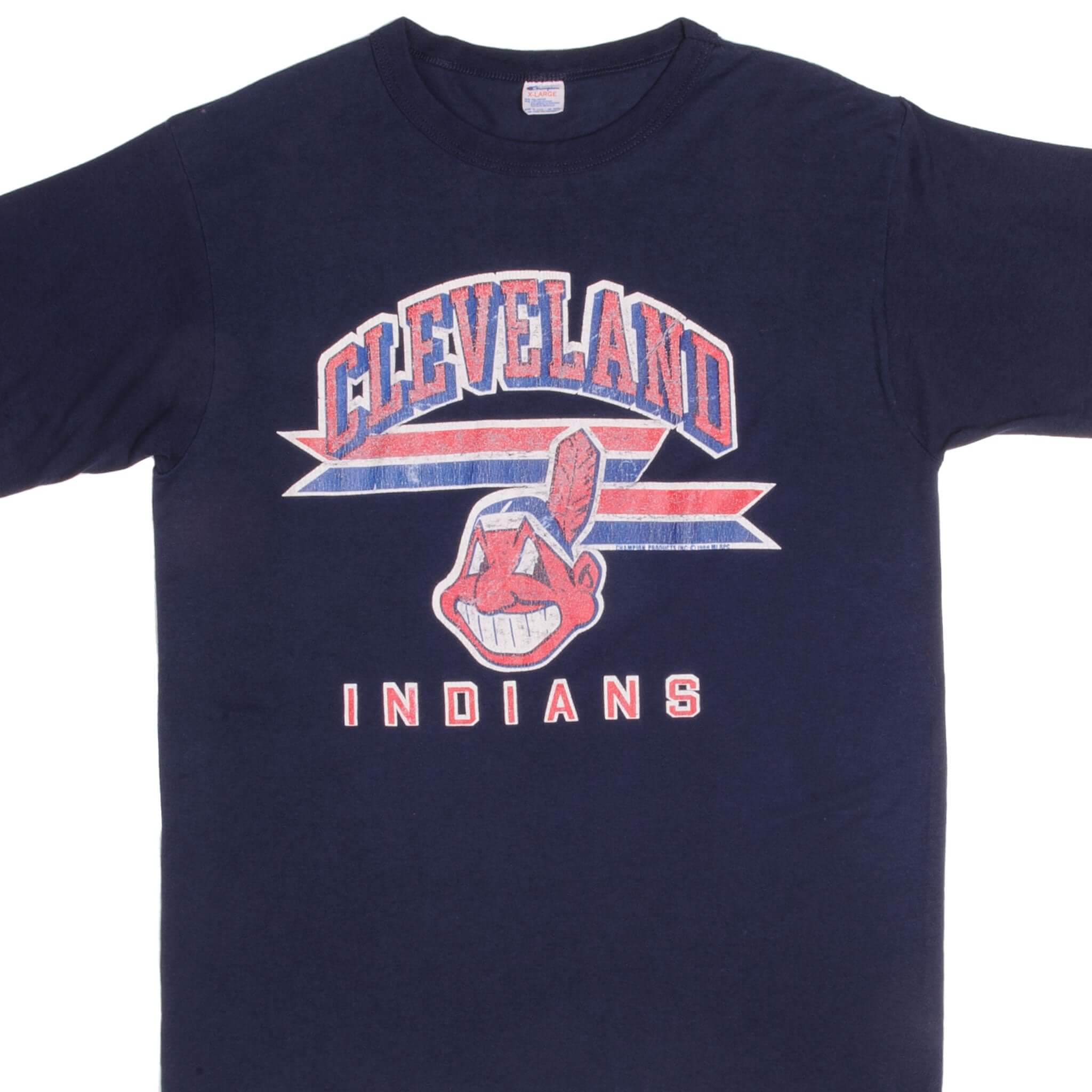 Vintage Mlb Cleveland Indians Champion Tee Shirt 1988 Size Large Made In Usa With Single Stitch Sleeves