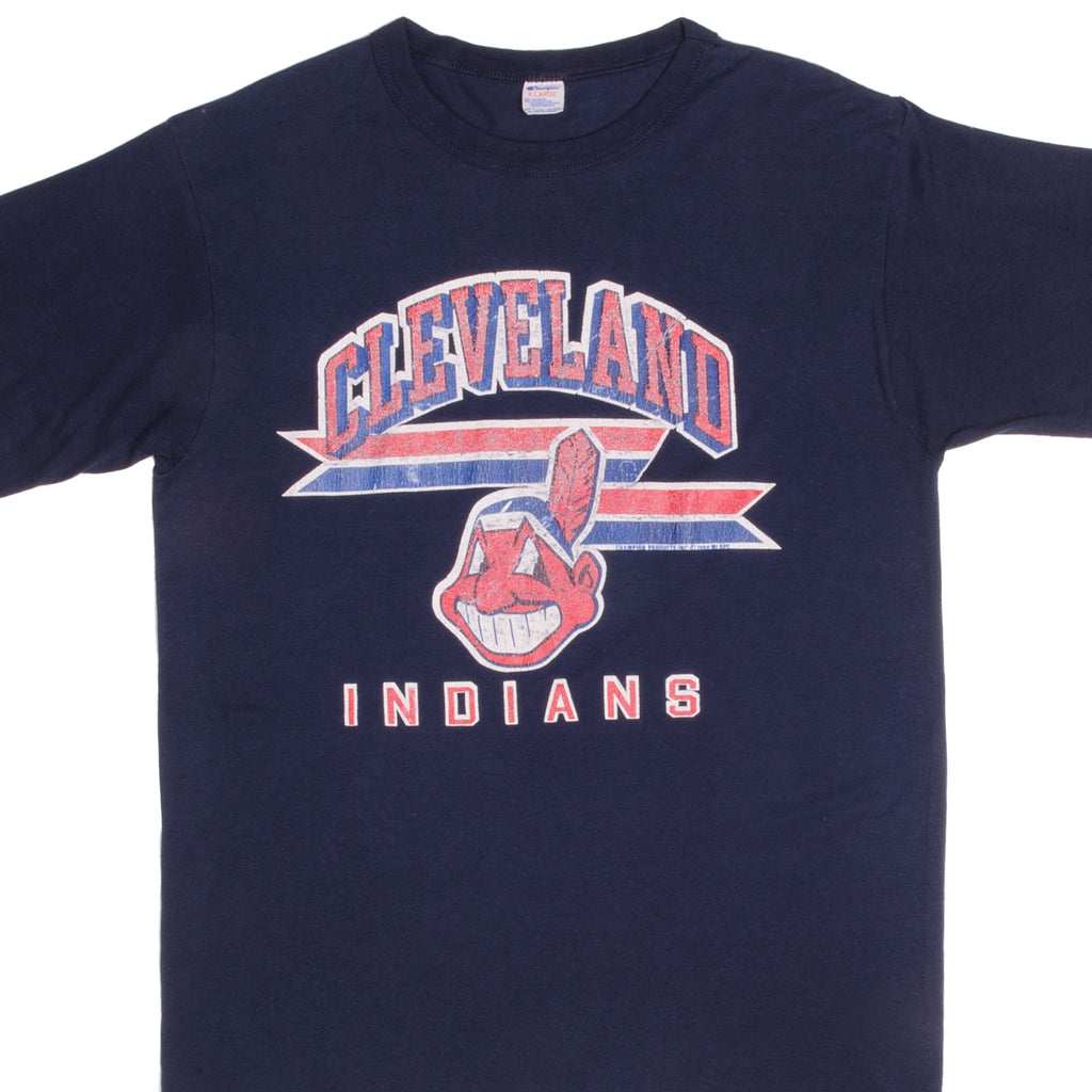 VINTAGE MLB CLEVELAND INDIANS CHAMPION TEE SHIRT 1988 SIZE LARGE MADE IN USA