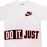 Vintage White Nike Big Logo Tee Shirt 1987-1994 Size L Made In USA With Single Stitch Sleeves. Nike Grey Label.