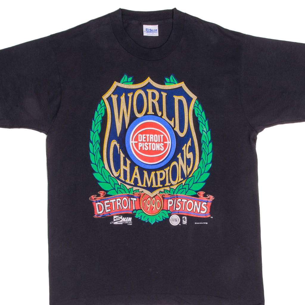 Vintage NBA Detroit Pistons World Champions 1990s Tee Shirt Size Large Made In USA With Single Stitch Sleeves