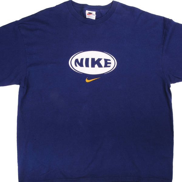 Vintage Blue Nike Middle Swoosh Tee Shirt Late 1990s Size 2Xlarge Made In USA.    