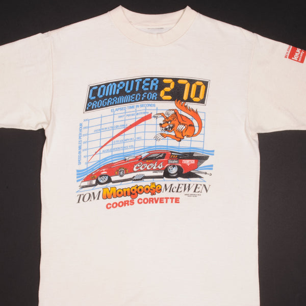 Vintage Racing Tom Mongoose McEwen Coors Corvette Tee Shirt 1987 Size Medium With Single Stitch Sleeves