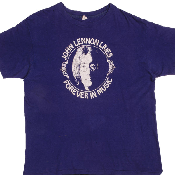 Vintage Blue John Lennon 1970/1980 Hanes Tee Shirt Size L With Single Stitch Sleeves Made In Usa