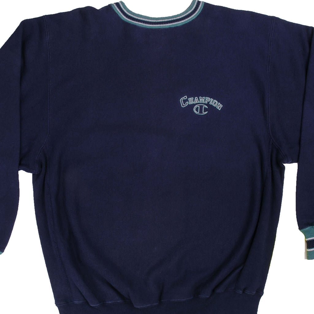 Vintage Blue Small Reverse Wave Logo Sweater 90S Size XXLarge Made In USA.