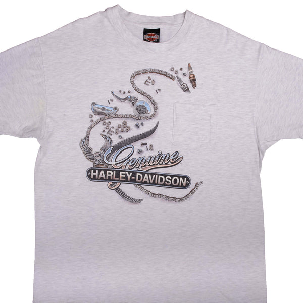 Vintage Grey Genuine Harley Davidson Reno 1995 T Shirt With Single Stitch Sleeves. Made In USA.