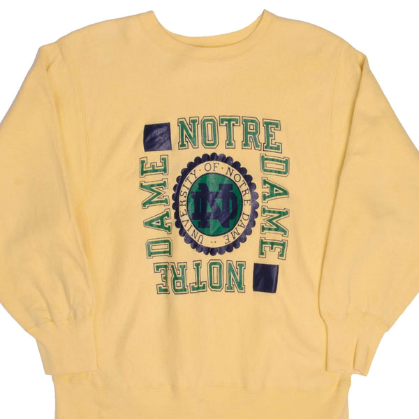 Vintage Yellow Reverse Weave Notre Dame University Champion Sweatshirt 1990S Size Large Made In USA