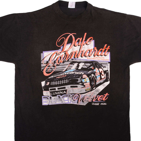 Vintage Nascar Dale Earnhardt Black Velvet Tee Shirt 1992 Size XLarge With Single Stitch Sleeves. Made In USA   