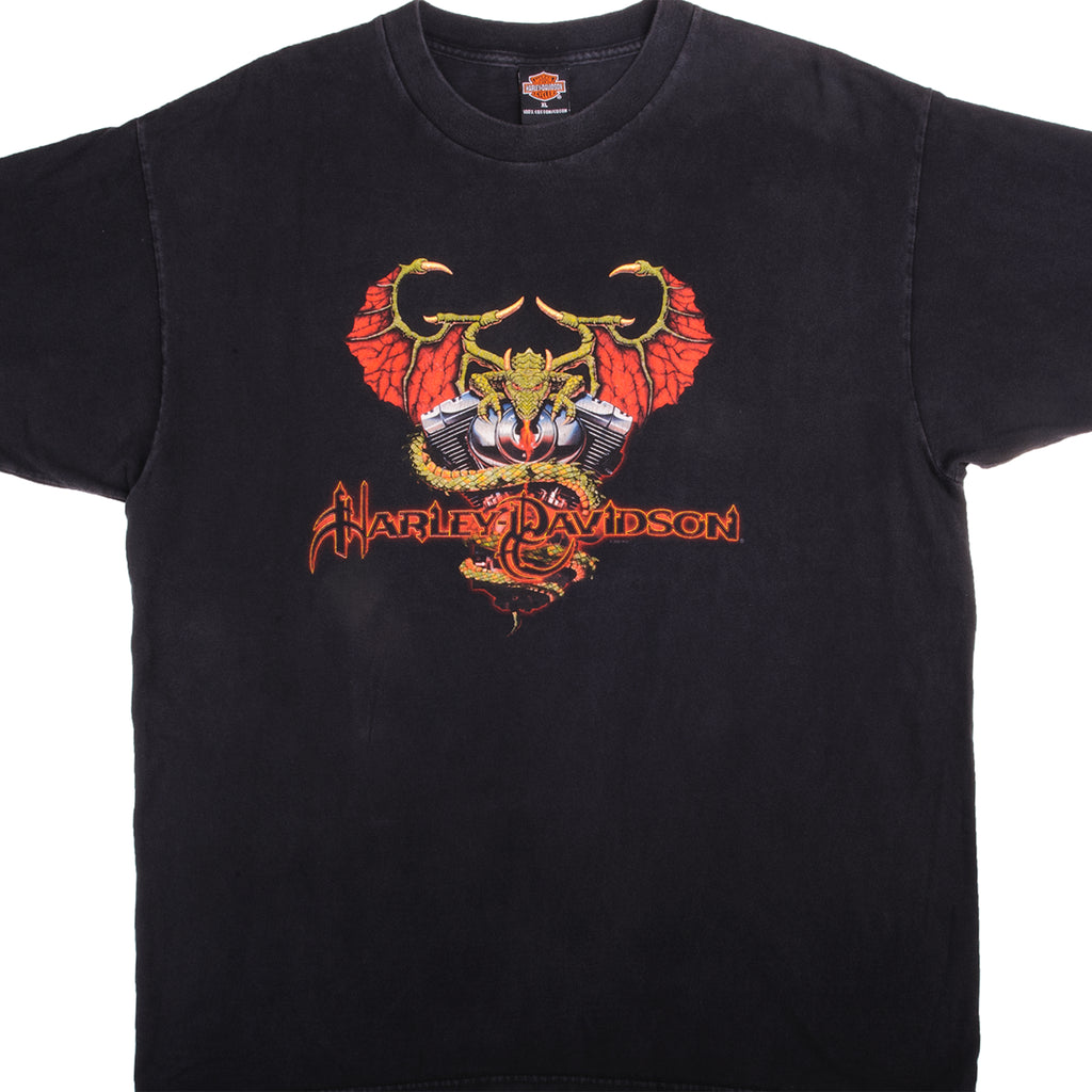 Vintage Black Bala's Harley Davidson Dragon Wisconsin Dells, WI Tee Shirt 2001 Size L With Single Stitch Made In USA
