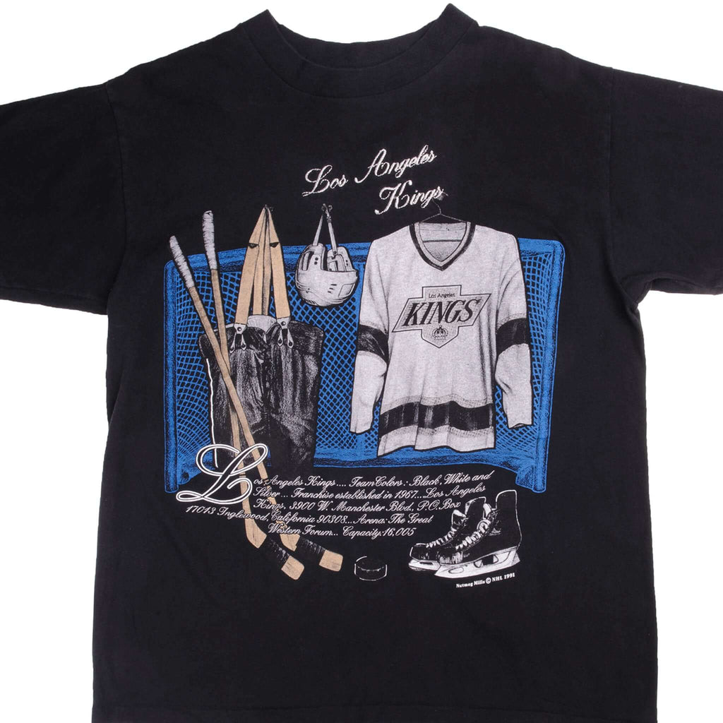 Vintage NHL Los Angeles Kings Tee Shirt 1991 Size L Made in USA with single stitch sleeves.