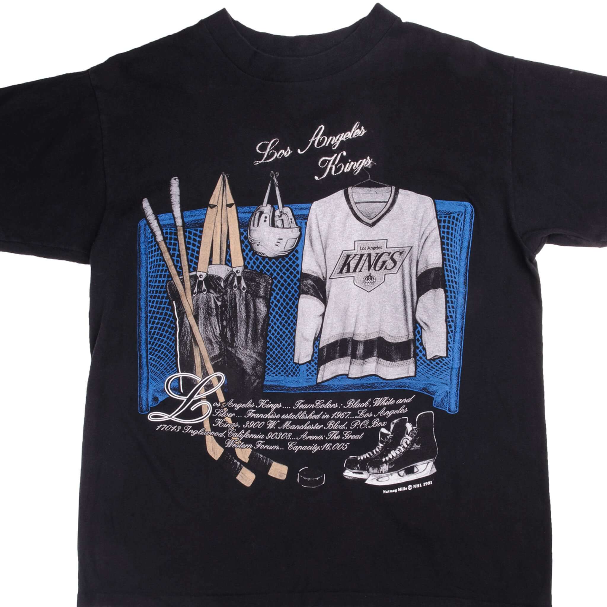 Vintage NHL Los Angeles Kings Tee Shirt 1991 Size L Made in USA with single stitch sleeves.