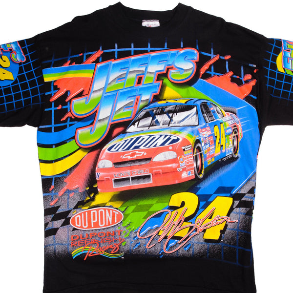 Vintage Nascar All Over Print Jeff's Jet 24 Dupont 1999 Tee Shirt Size XL Made In USA