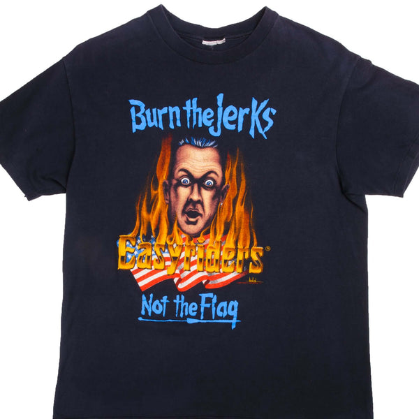 Vintage Burn The Jerks Not The Flag Easyriders 1988 Tee Shirt With Single Stitch Sleeve. Size Medium