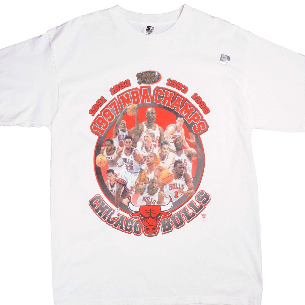 Vintage Dead Stock White NBA Chicago Bulls 1997 Champs Tee Shirt Size Large Made In USA