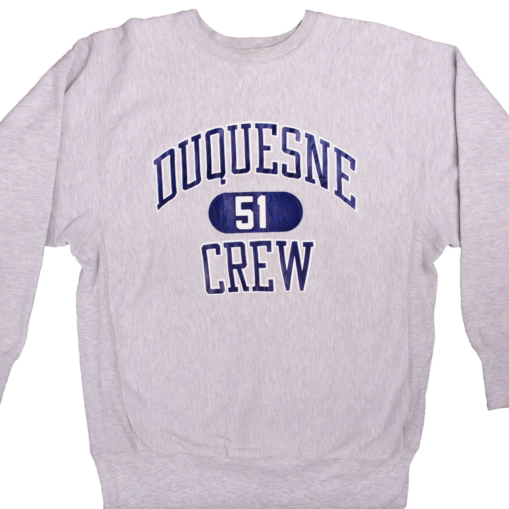 Vintage Gray Champion Duquesne 51 Crew Sweater 90S Size Xlarge. Made In USA.