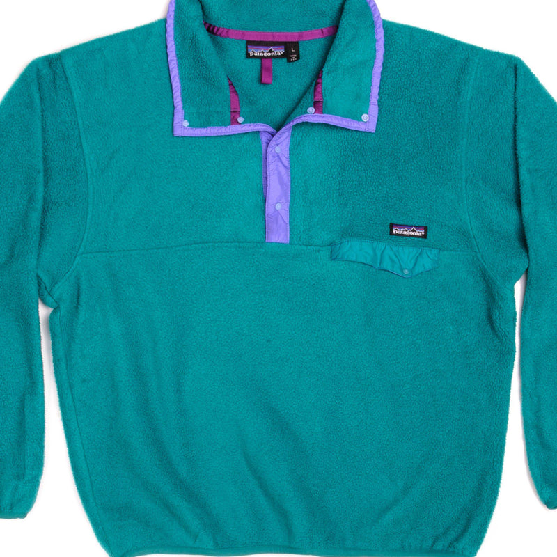 Vintage Patagonia Synchilla Snap-T Fleece Pullover Green/Aqua Stone Sweatshirt 90s Size Large Made In USA.