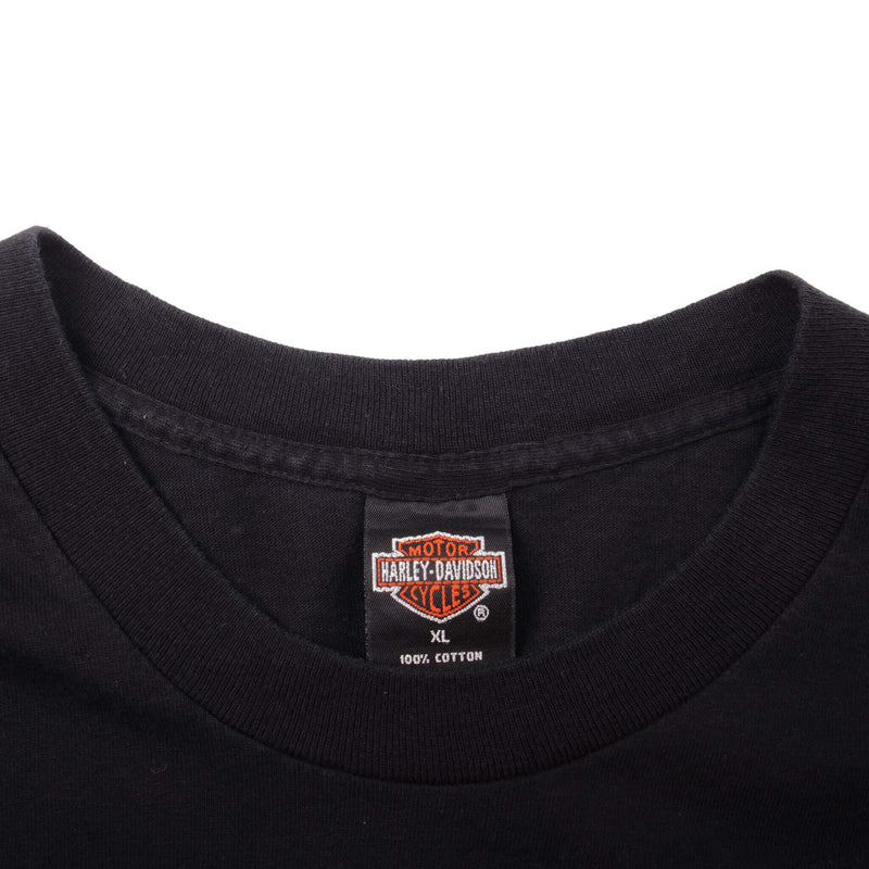 Vintage Black Harley Davidson Dudley Perkins Co. World Oldest Dealership San Francisco, California Tee Shirt 1996 Size XL With Pocket And Single Stitch. Made In USA