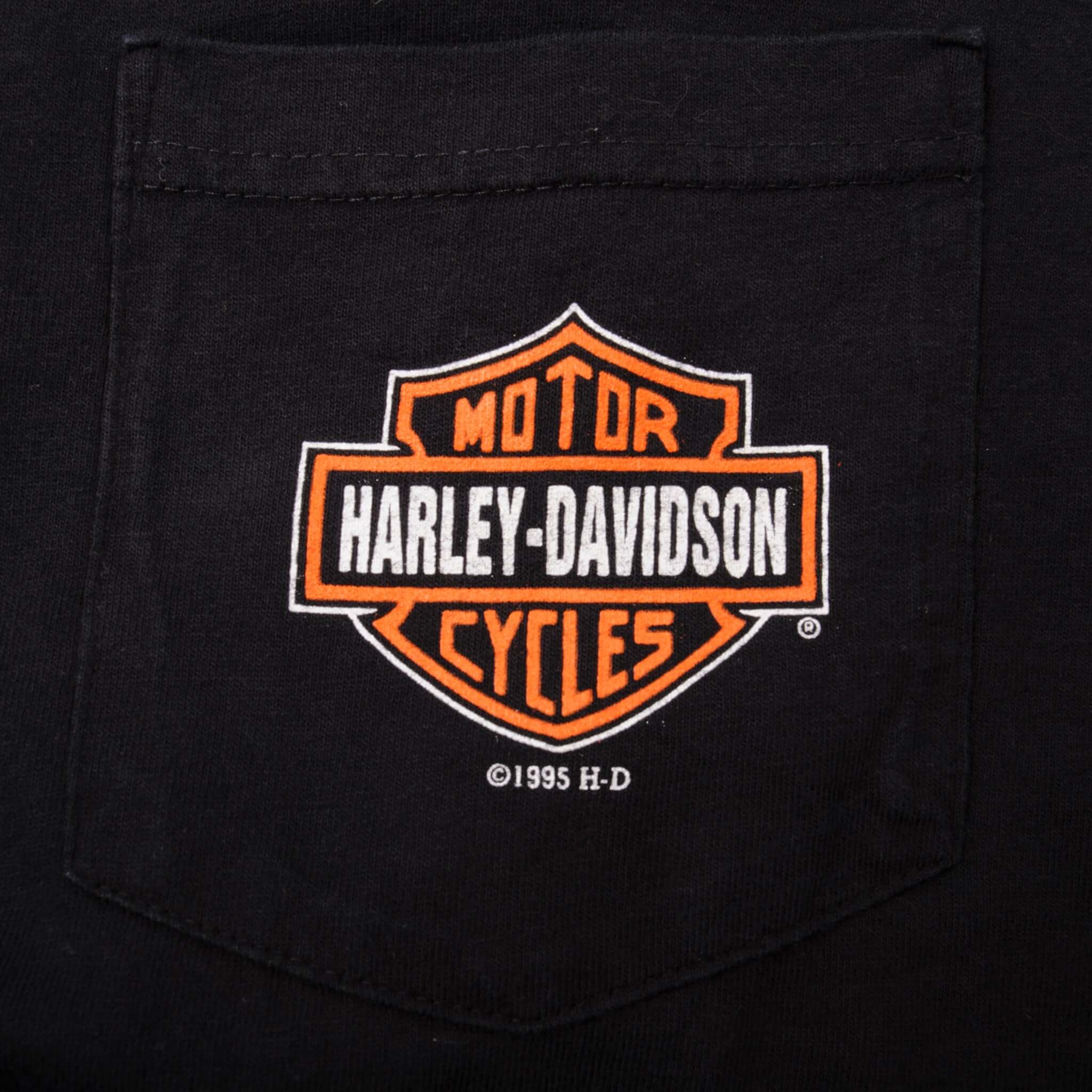 Vintage Black Harley Davidson Dudley Perkins Co. World Oldest Dealership San Francisco, California Tee Shirt 1996 Size XL With Pocket And Single Stitch. Made In USA