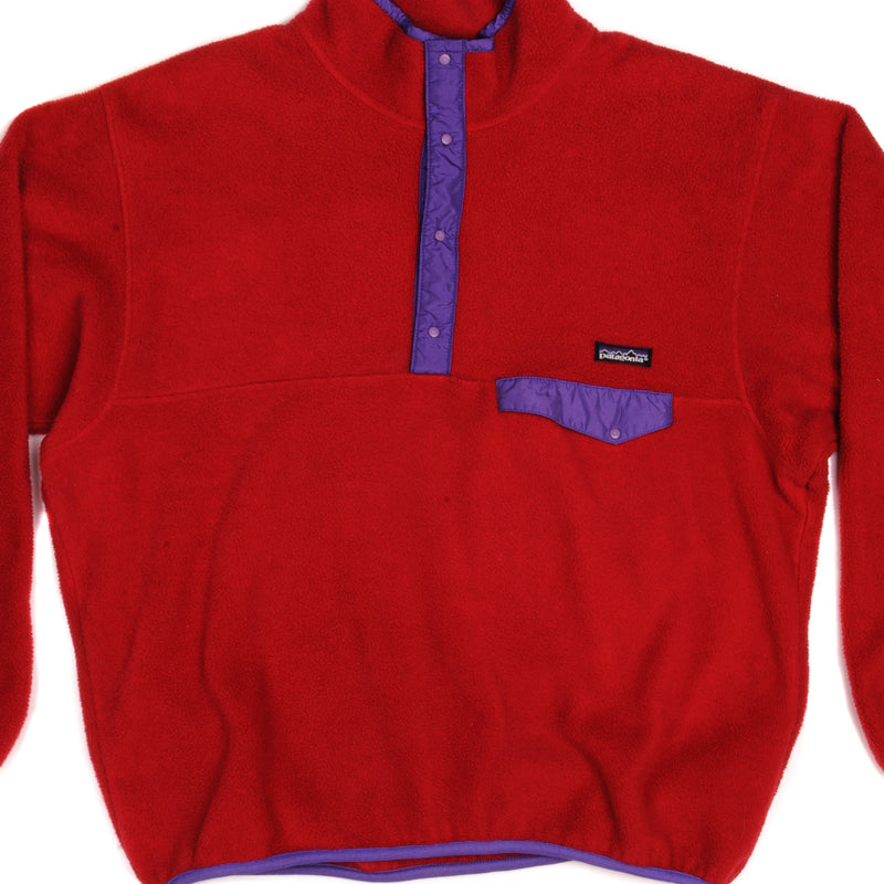 Vintage Patagonia Synchilla Snap-T Fleece Pullover Red Sweatshirt 1990s Size XLarge Made In USA.