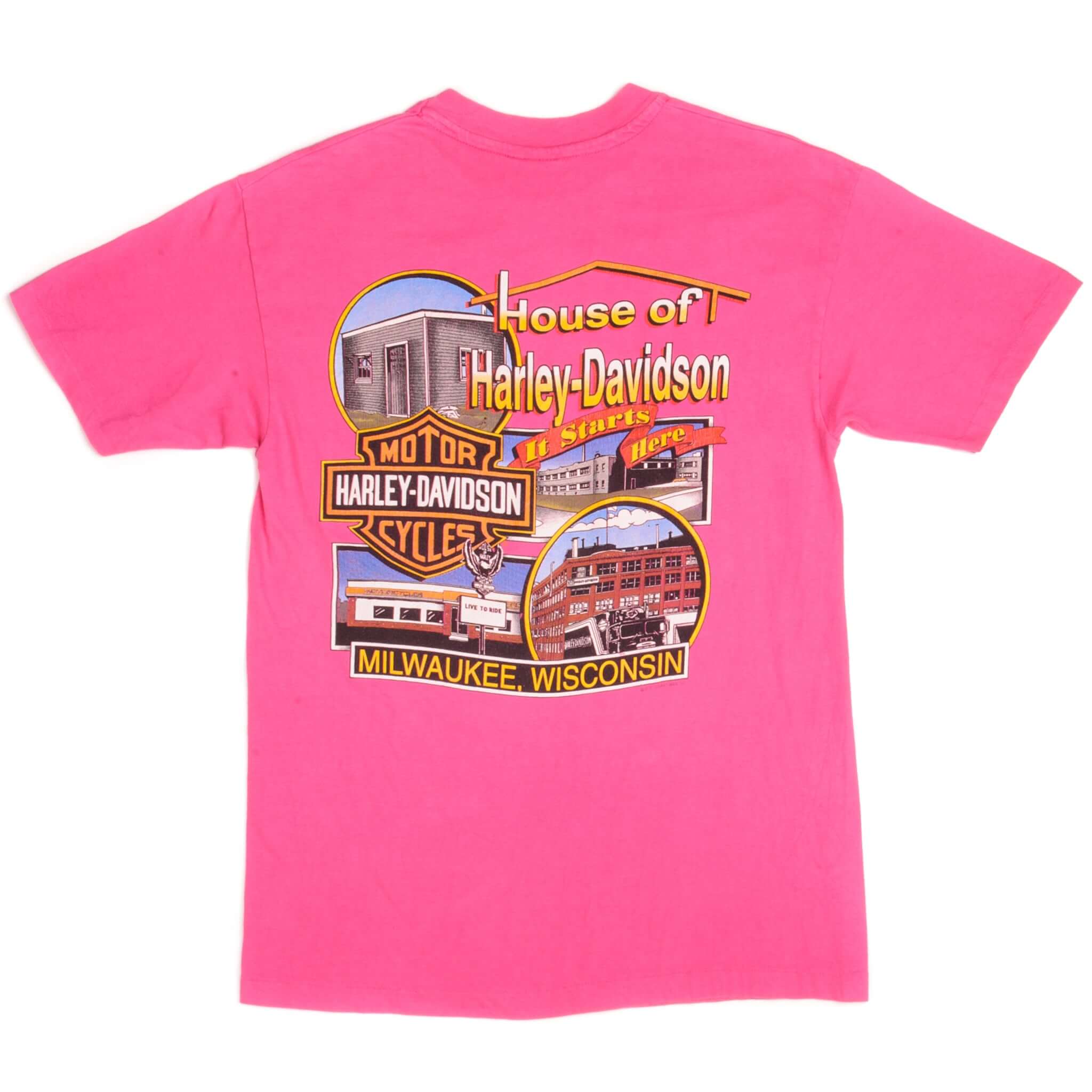 Pink Vintage Harley Davidson T-Shirt 1992 Size Medium Made In USA.