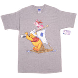 Vintage Disney Winnie The Pooh Grey Tee Shirt 1990s Size Large Made In USA with single stitch sleeves, Deadstock with original Tag.