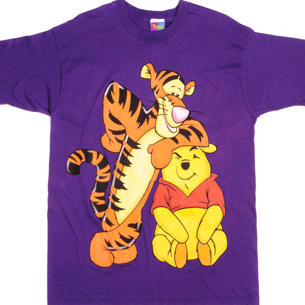 Vintage Disney Winnie The Pooh And Tiggers Purple Tee Shirt 1990s Size Large with single stitch sleeves.