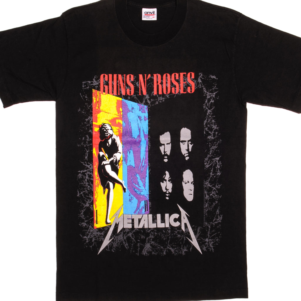 Vintage Guns N' Roses x Metallica Tour Anvil Tee Shirt 1992 Size Small Made In USA with single stitch sleeves