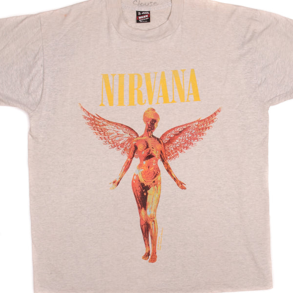 Vintage Grey Nirvana "In Utero" Best by Fruit of the Loom Tee Shirt 1990s Size XLarge Made In USA with single stitch sleeves.
