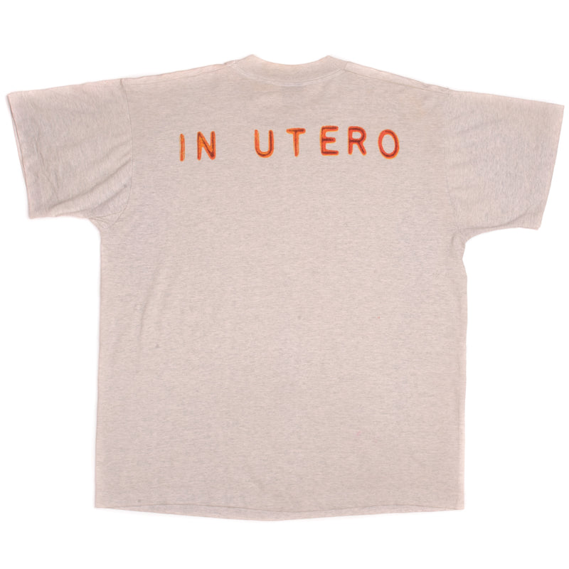 Vintage Grey Nirvana "In Utero" Best by Fruit of the Loom Tee Shirt 1990s Size XLarge Made In USA with single stitch sleeves.
