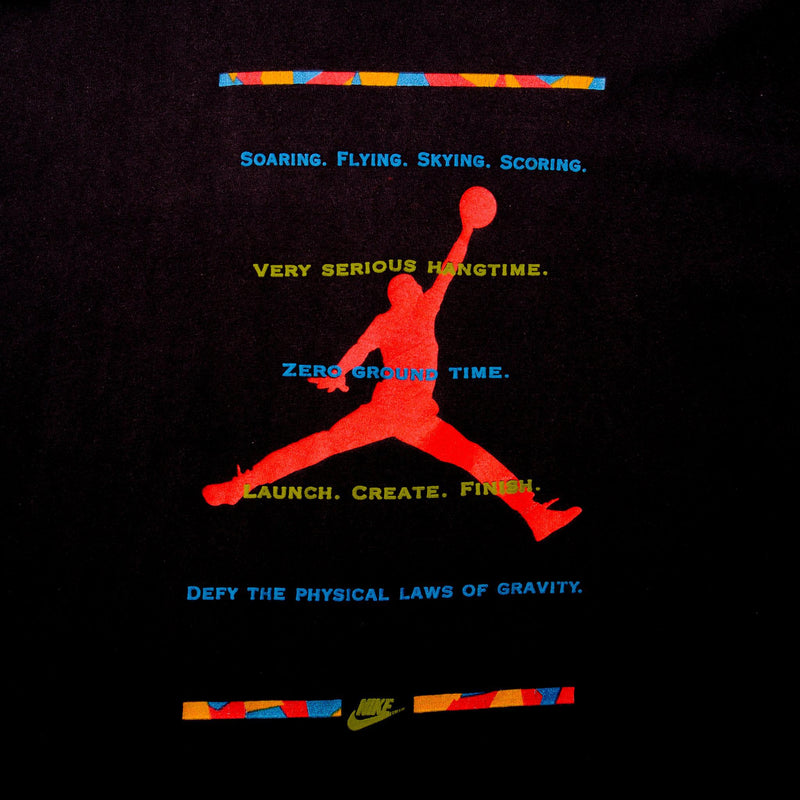 Vintage Black Nike Air Jordan Flying Soaring Skying Scoring Tee Shirt 1987-1992 Size Xlarge Made In USA. With Single Stitch Sleeves