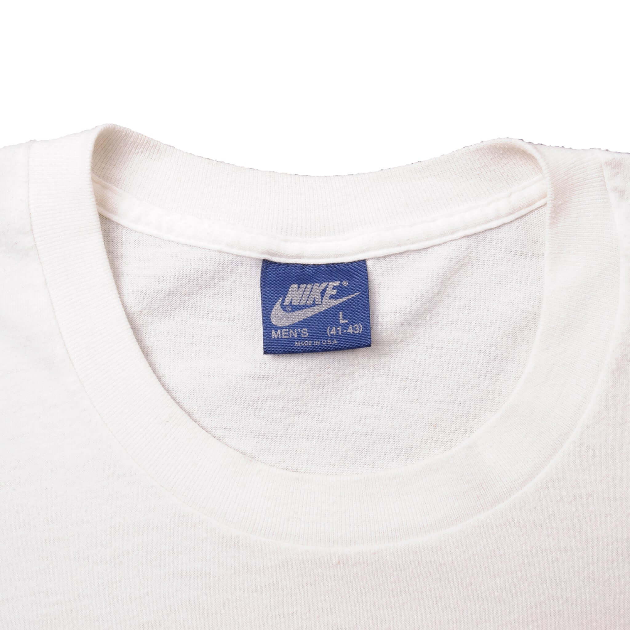 Vintage White Nike Tee Shirt 1986 Size L Made In USA With Single Stitch Sleeves. Nike Blue Label.