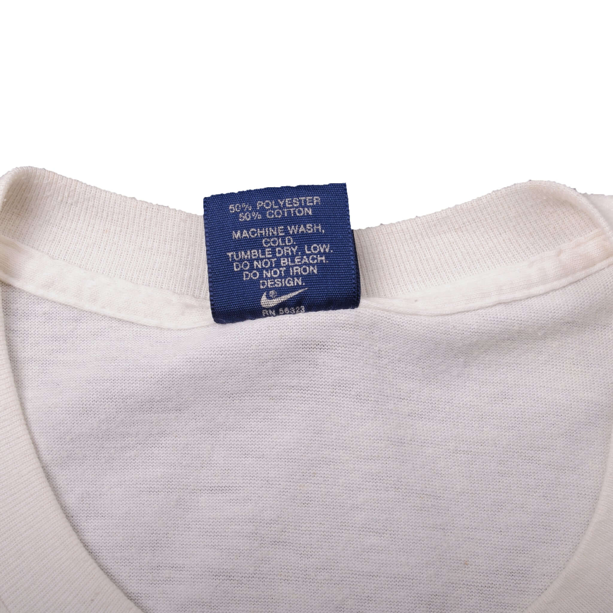 Vintage White Nike Tee Shirt 1986 Size L Made In USA With Single Stitch Sleeves. Nike Blue Label.