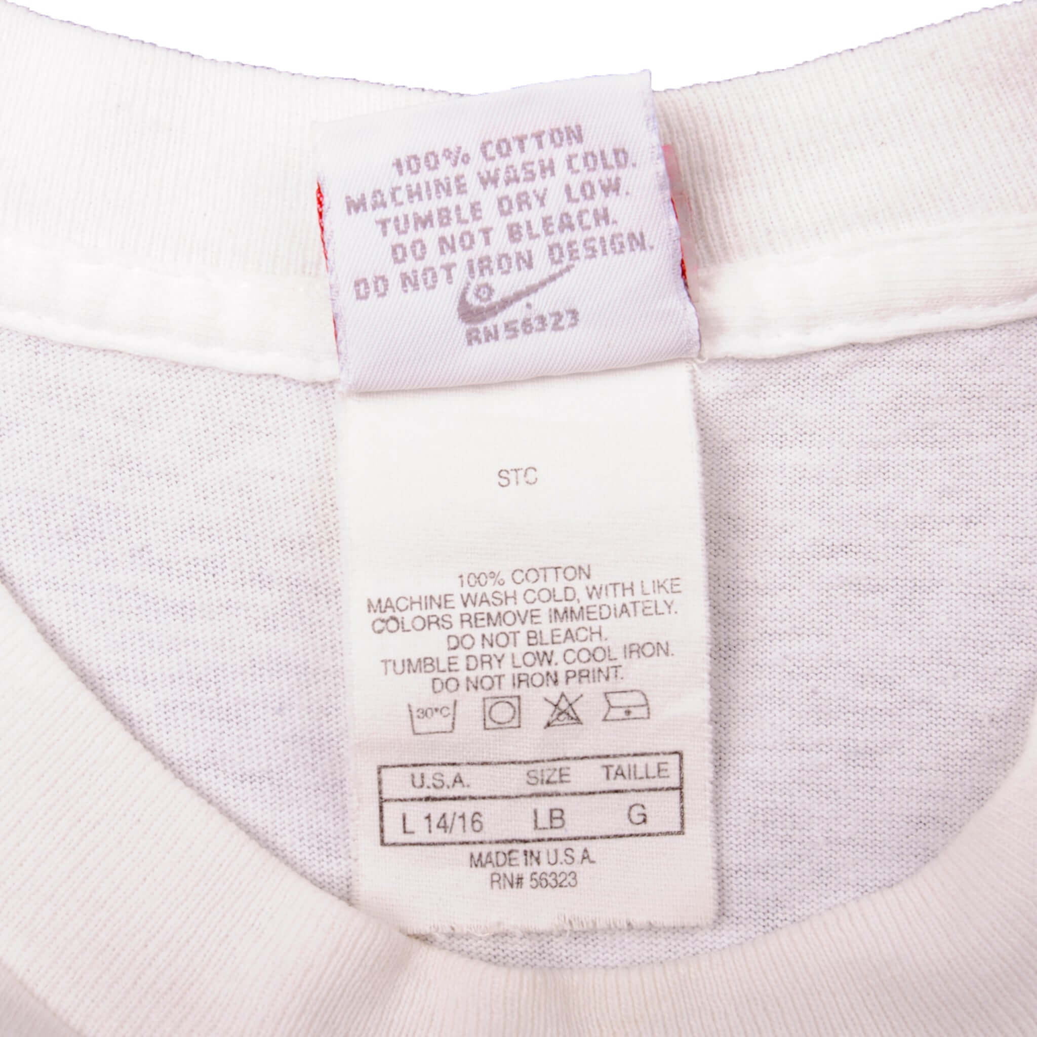 Vintage White Nike Big Logo Tee Shirt 1987-1994 Size L Made In USA With Single Stitch Sleeves. Nike Grey Label.