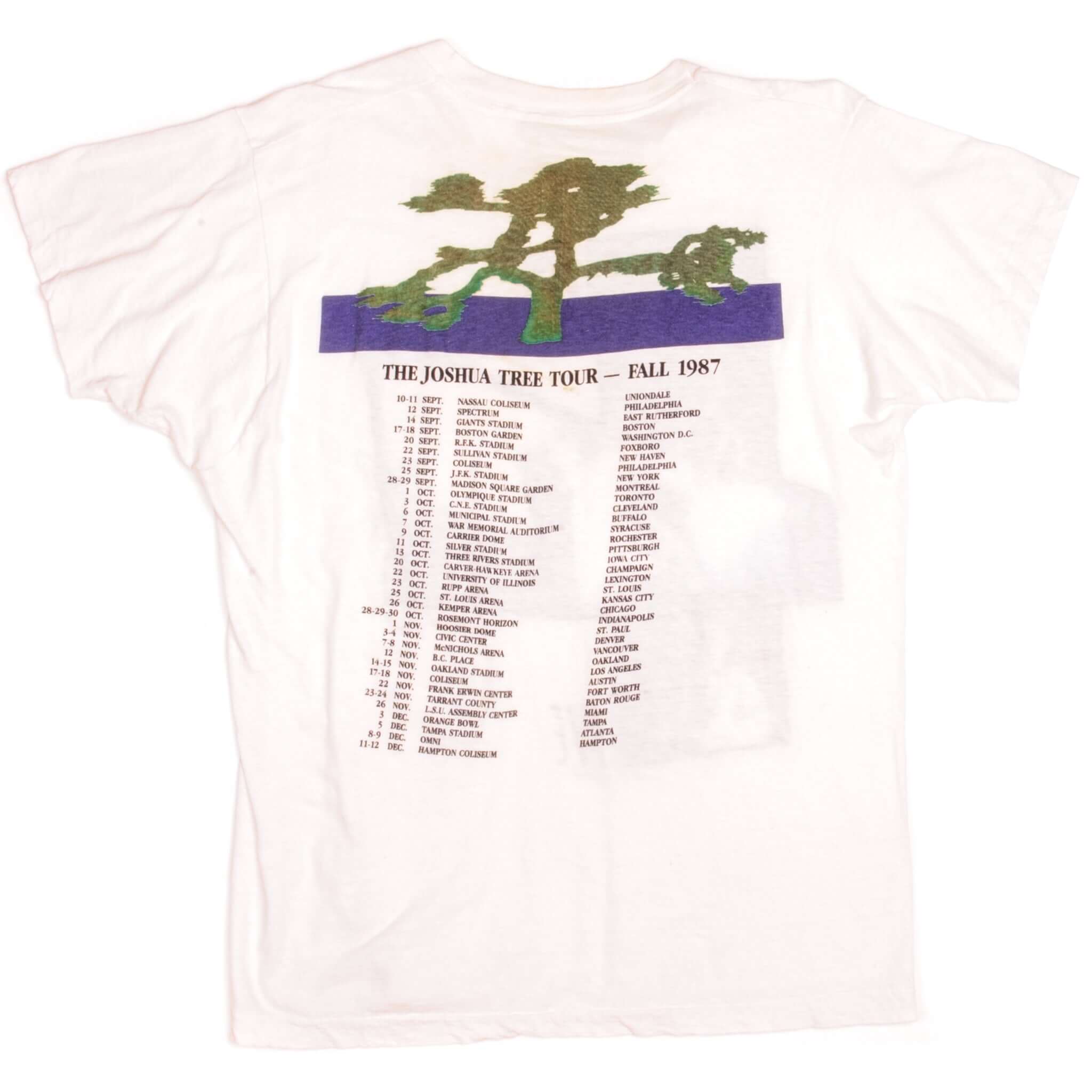 Vintage U2 Live The Joshua Tree Tour Fruit Of The Loom Tee Shirt 1987 Size Large Made In USA With Single Stitch Sleeves.