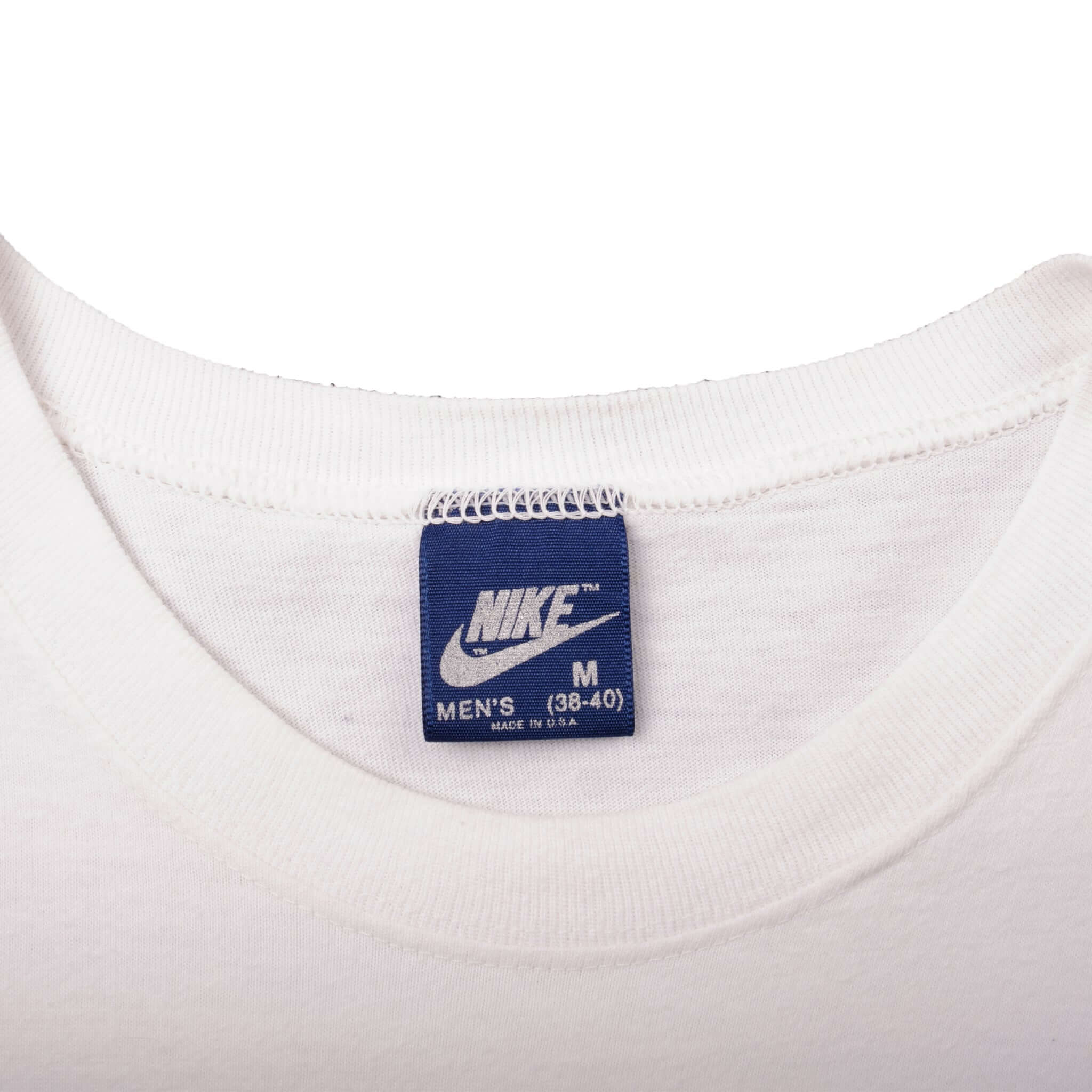 Vintage White Nike Bollettiri Tennis Academy Tee Shirt 1986 Size M Made In USA With Single Stitch Sleeves. Nike Blue Label.