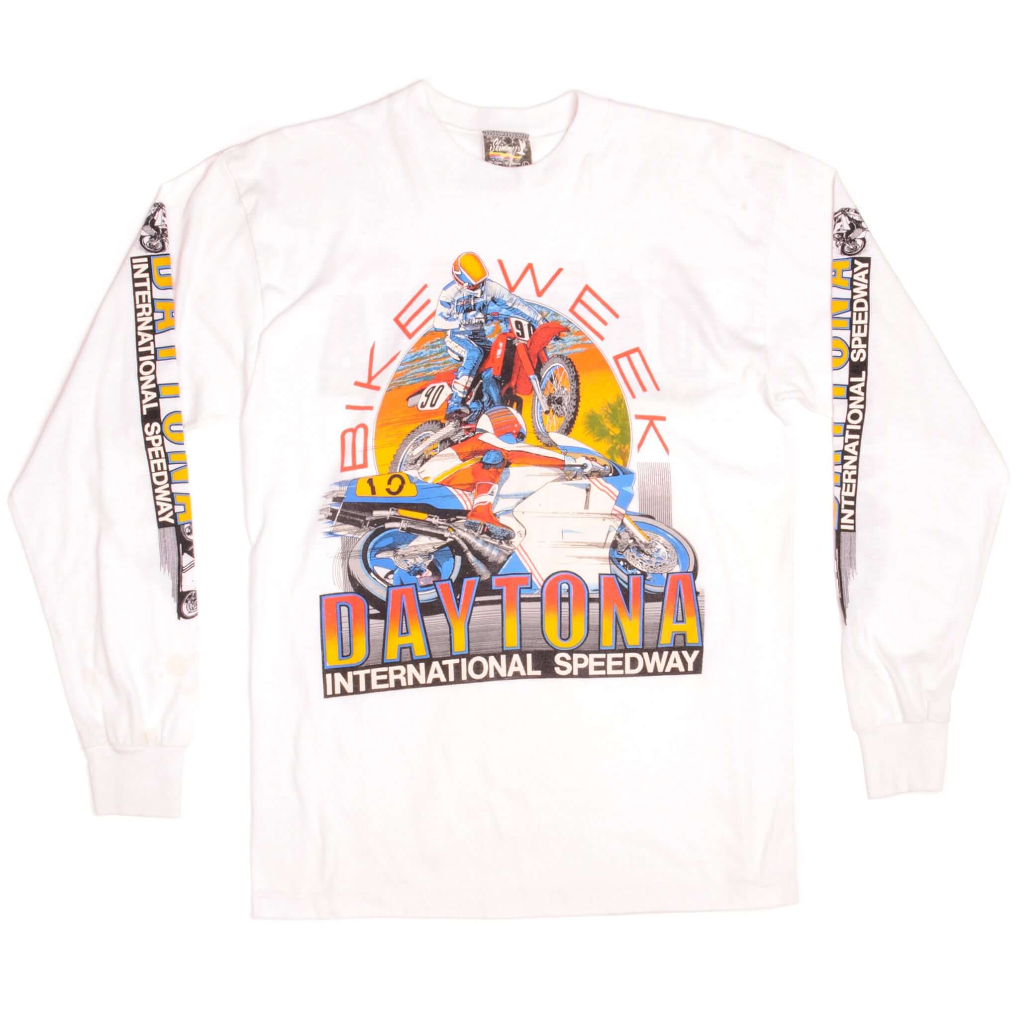 Vintage Bike Week Daytona International Speedway Long Sleeves Skimmers Tee Shirt 1990s Size Medium Made In USA.