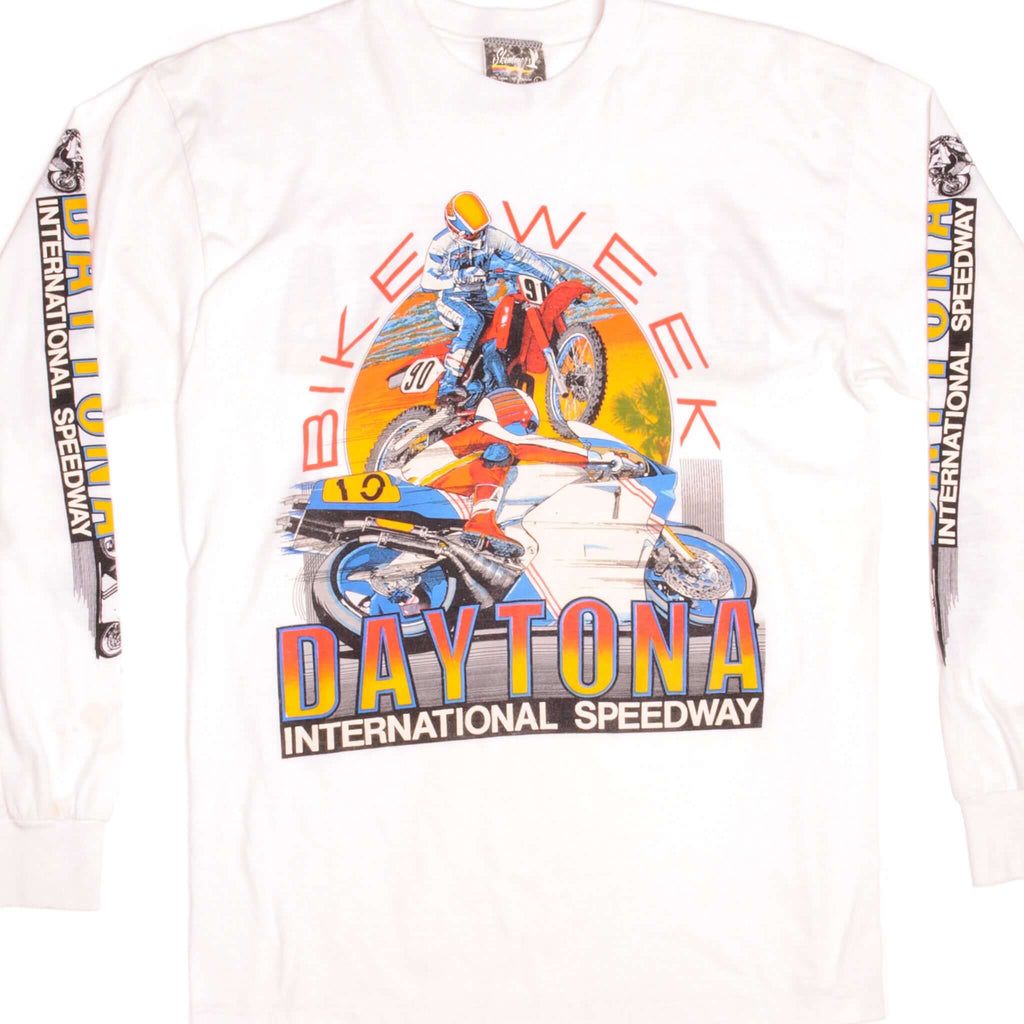 Vintage Bike Week Daytona International Speedway Long Sleeves Skimmers Tee Shirt 1990s Size Medium Made In USA.