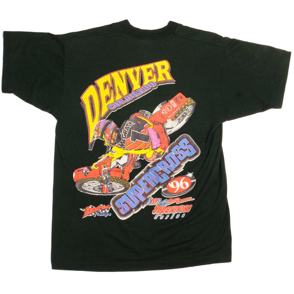 Vintage Denver Colorado AMA Supercross Series SX Fruit Of The Loom Best Tee Shirt 1996 Size Medium Made In USA With Single Stitch Sleeves.