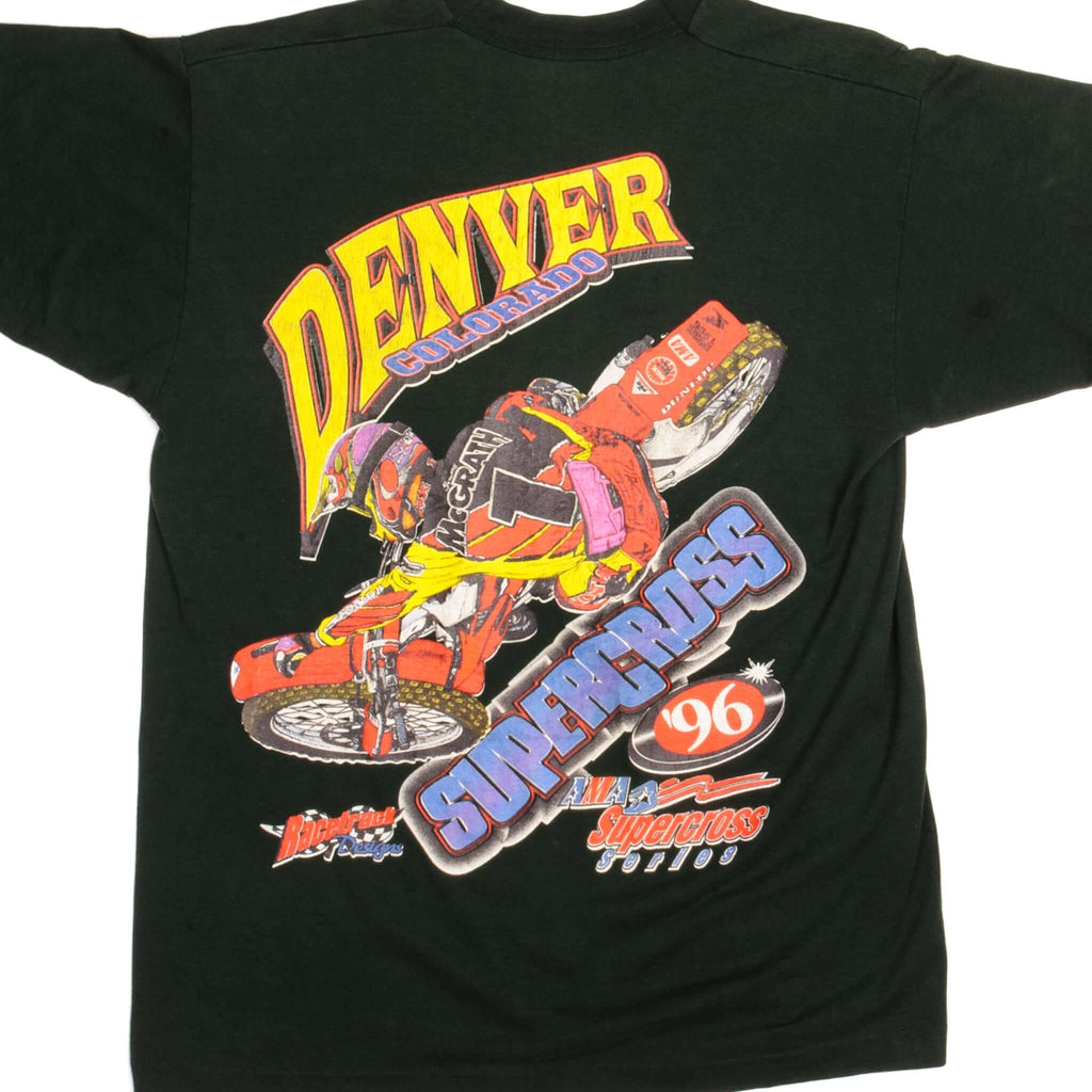 Vintage Denver Colorado AMA Supercross Series SX Fruit Of The Loom Best Tee Shirt 1996 Size Medium Made In USA With Single Stitch Sleeves.